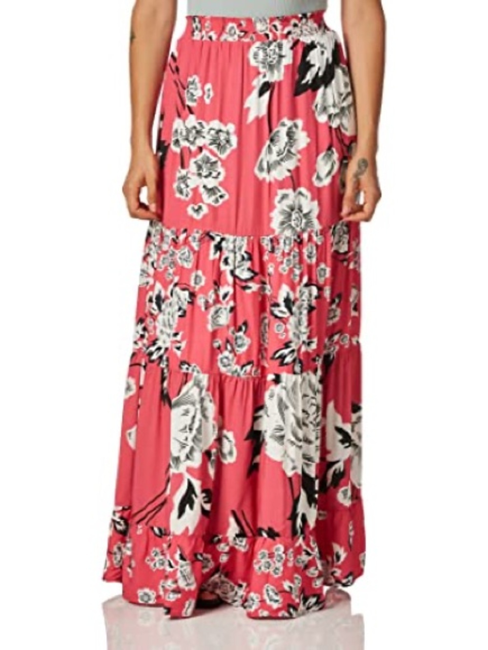 Maaji Pink Floral Tiered Maxi Skirt - Boho Cottagecore - Size Small